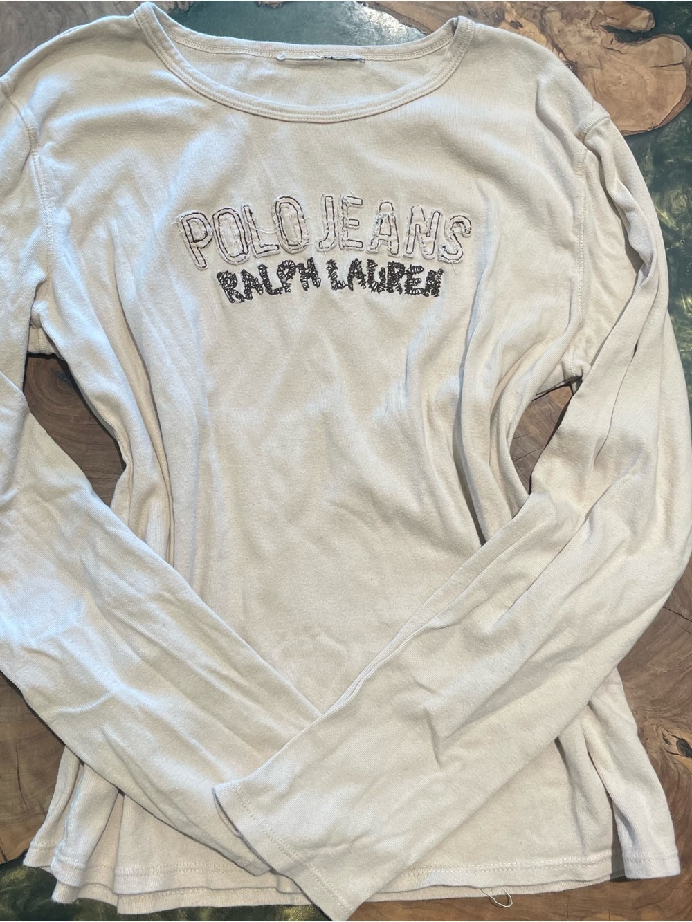 Ralph Lauren Polo Jeans Light Cream Long Sleeve Logo Top